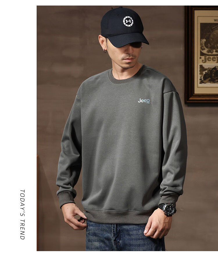 JEEP Men's Sweatshirt, New Spring And Autumn 2026 Style, Trendy Round Neck, Loose Long-Sleeve Casual Sportswear Top for Men, Fashionable 27