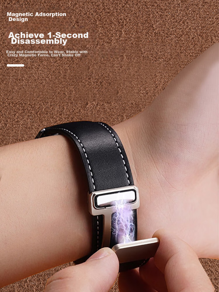 Watchbond Leather Watch Strap Compatible with Huawei Watch 5/GT6, GT6 Pro, GT5, GT4, 5 Pro, Runner 2, Magnetic Buckle, No Hole Folding Clasp, Smart Sports 22mm Wristband 6