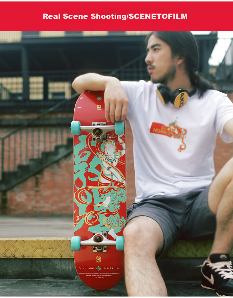 JUSTICE Boiling Point Dunhuang Skateboard Flying Series, Adult Professional Four-Wheel Double-Kick Skateboard for Men And Women, Flying Red 10