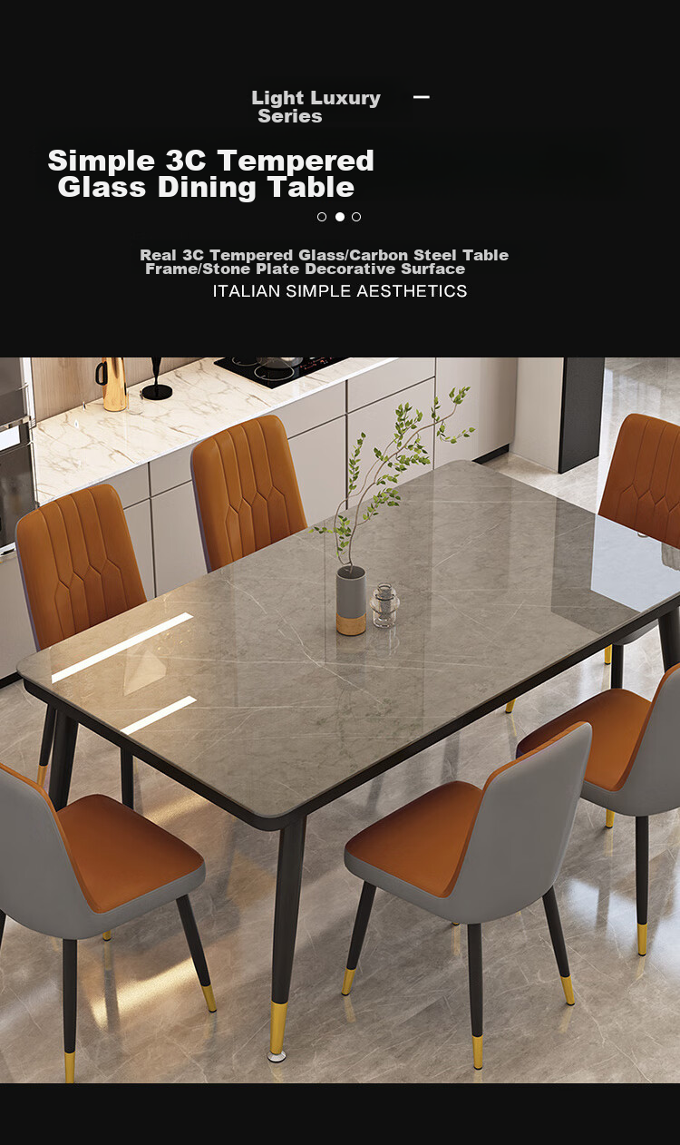 Fanshe Dining Table Set for Home Use, Suitable for 4-6 People, Rock Slab Pattern Glass Table with Chairs for Small Apartments 1