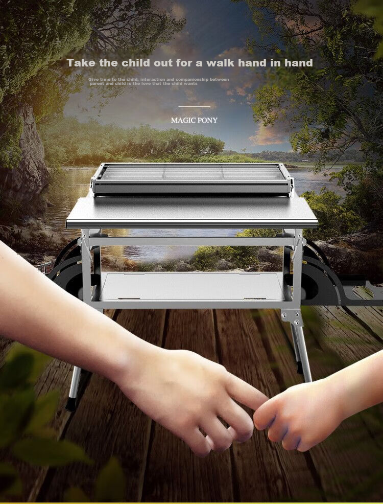 E-Rover Household Stainless Steel Barbecue Grill, Foldable Outdoor Grill Table, Smokeless Barbecue Stove, Skewer Roasting Tool 4