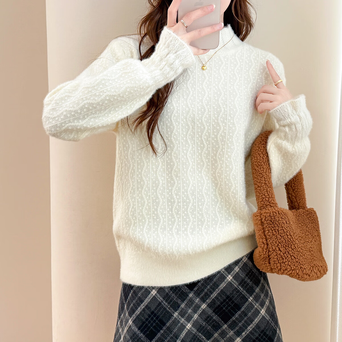 TonLion 2025 Autumn Winter Lady Jacquard Half Turtleneck Pullover Sweater
