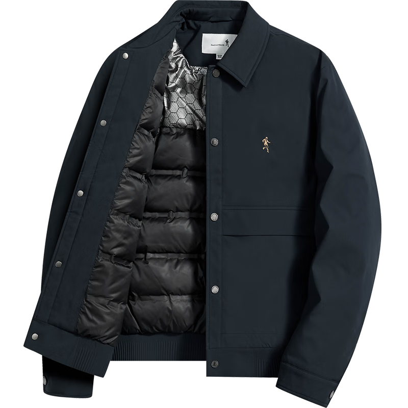 DANCING WOLVES [90% Duck Down + Graphene] Autumn Winter Turn-down Collar Workwear Men's Down Jacket 101 Dark Navy 180
