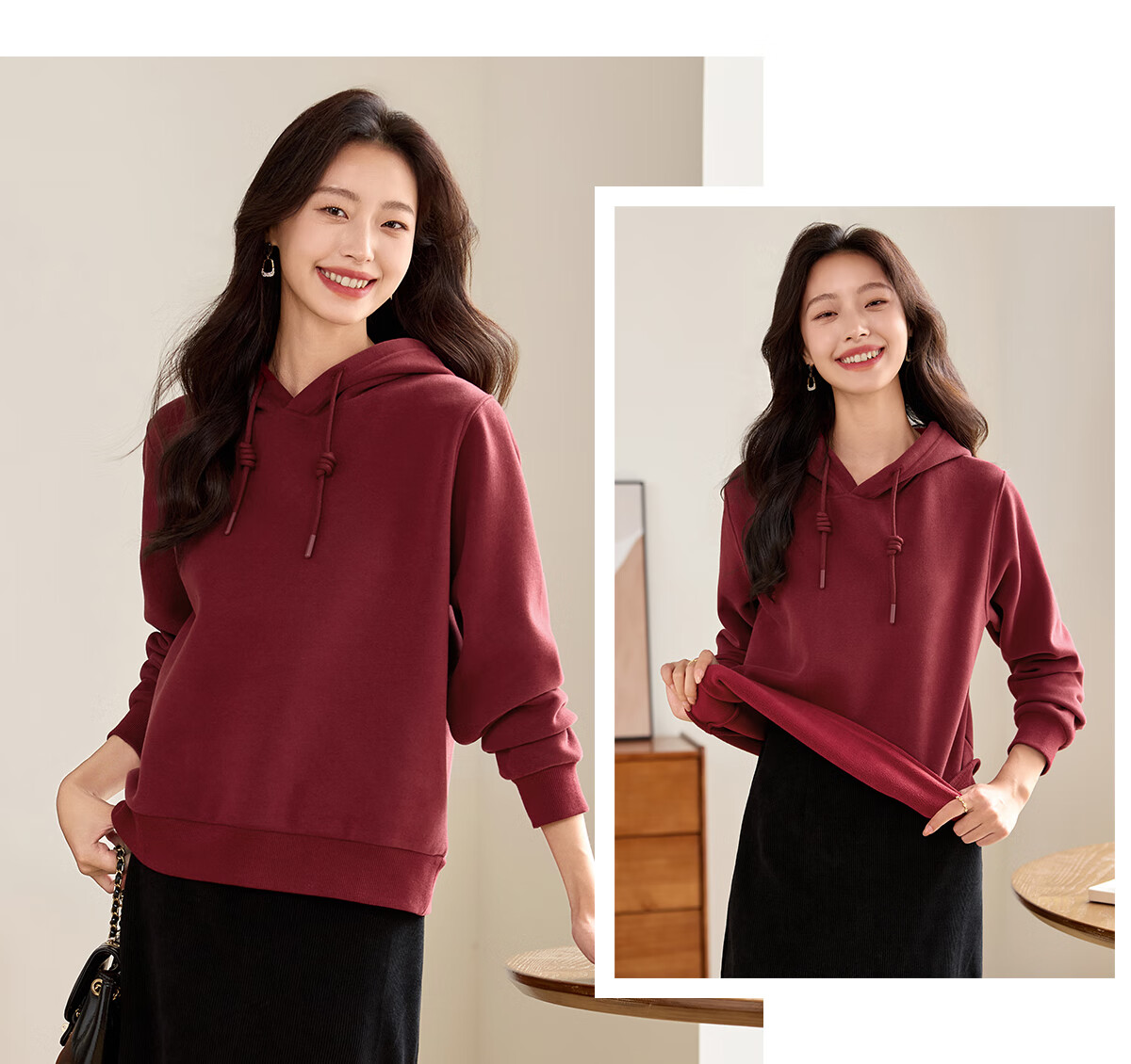 PinCai Fleece-Lined Sweatshirt for Women, Loose Drawstring Hoodie, Autumn And Winter Fleece-Lined Thickened Solid Color Jacket P144W2001 15