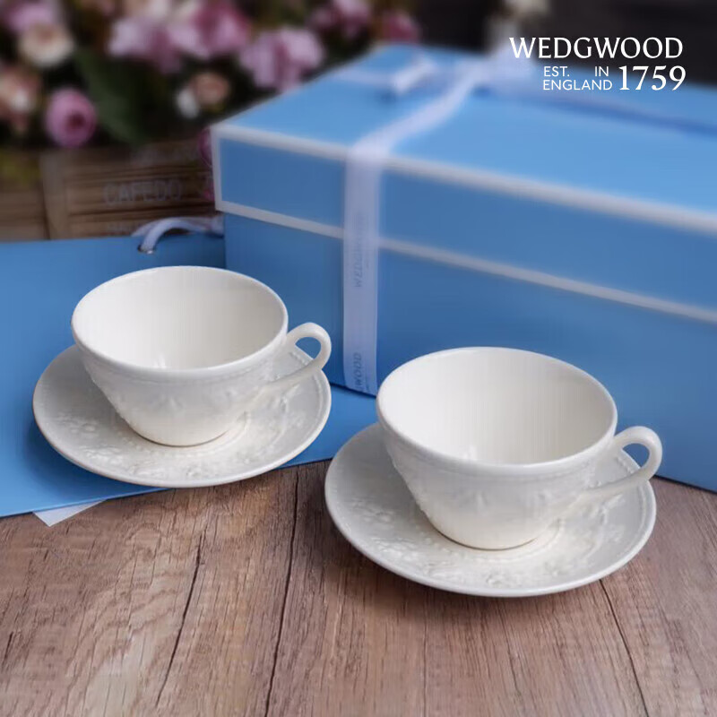 Wedgwood Mid-Autumn Festival Gift, Joyous Holiday Ivory White Set of 2 Cups And 2 Plates, Ceramic Coffee Cups And Saucers, Aesthetically Pleasing Afternoon Tea Set
