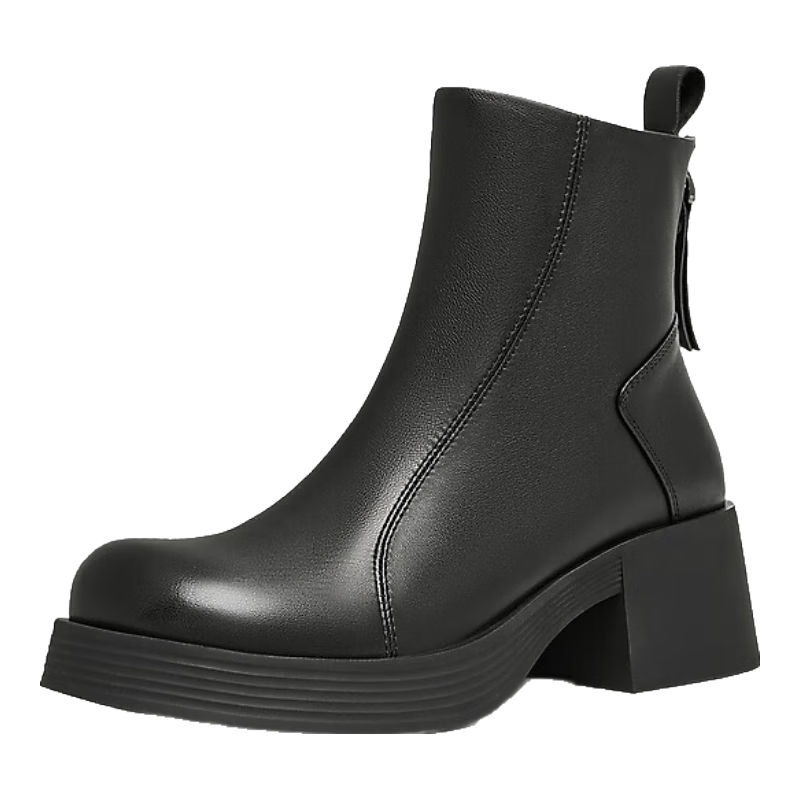 TEENMIX Leather Boots Trendy Women's Chelsea Boots Fashionable Versatile Women's Ankle Boots, Black, Size 38