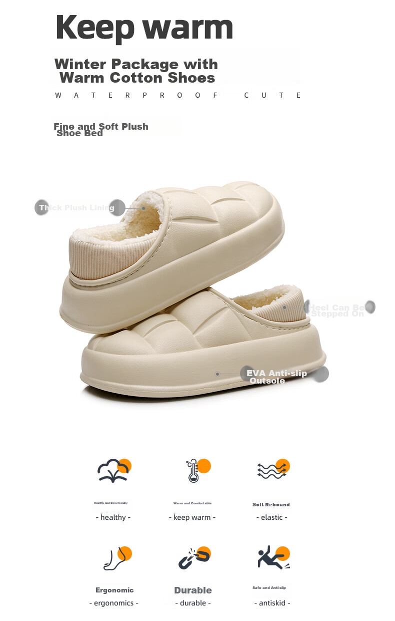 GUOLUOFEI Thick-Soled Cotton Slippers for Men And Women, Outdoor Waterproof Non-Slip Indoor Comfortable Heel-Covered Cotton Shoes, Gray, Size 40-41 2