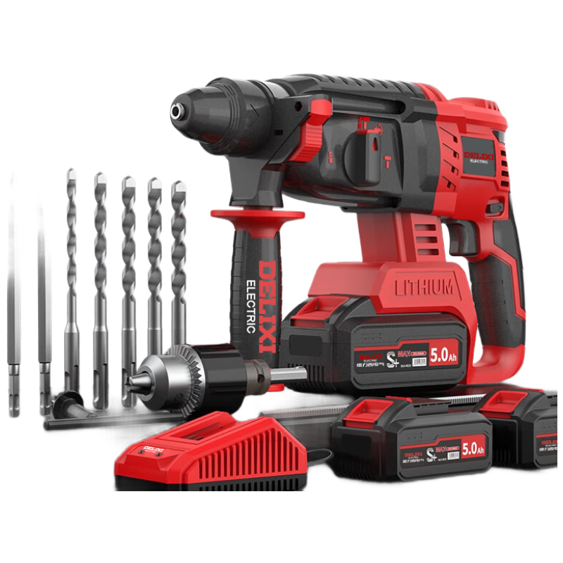 DELIXI ELECTRIC Industrial Grade Brushless Cordless Rotary Hammer Drill Impact Hammer Electric Pick Concrete Wireless Industrial Slotting Drilling Machine