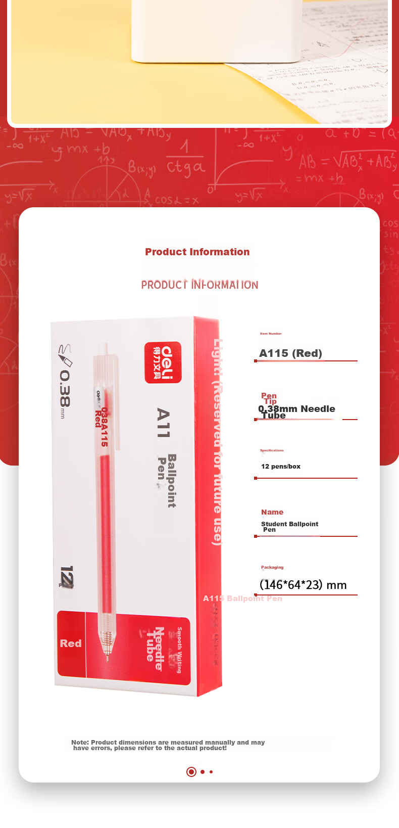 Deli Retractable Gel Pen, Transparent Simple Full Needle Tube, 0.38mm Red Signing Writing Pen, Student Carbon Ink Pen, Push-Button Exam Writing Pen, Red, 12 Pcs/box, A115 5