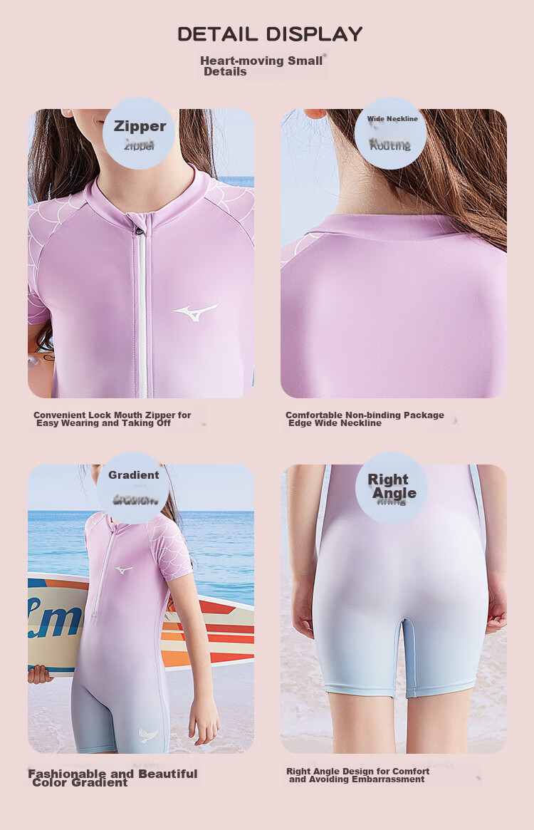 MIZUNO Children's Swimsuit, One-Piece Mermaid Princess Style for Girls, Suitable for Teenagers And Older Children, Surfing And Hot Spring Swimming Suit, A3405 Purple, Size 160 12