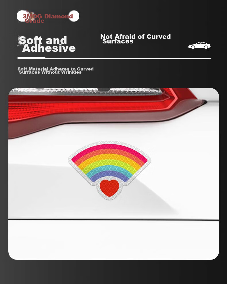 3M Reflective Warning Tape, Luminous Sticker for Electric Bikes And Motorcycles, Scratch Cover, Diamond Grade - Rainbow Signal Heart A11cm*7.9cm (1 Piece/bag) 5