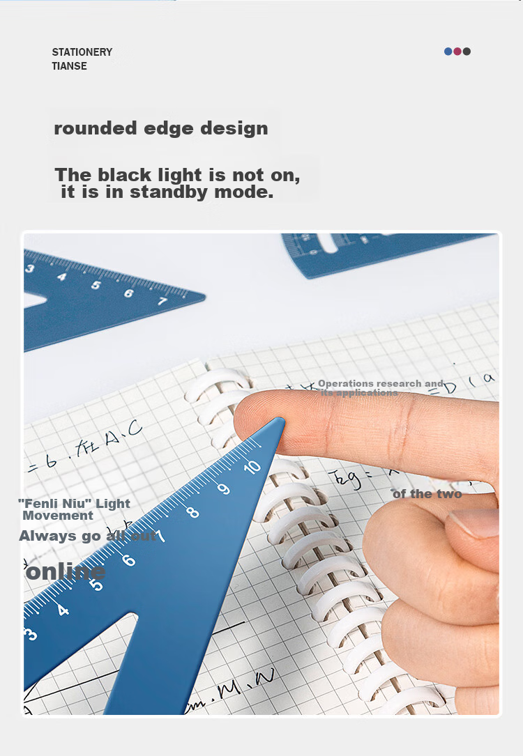 TIANSE Middle School Student Ruler Set, 20cm Straight Ruler with 360° Protractor, Integrated Triangle Ruler And Triangle Board, Drawing 4-Piece Stationery Set, TS-5718 No Formula Function Ruler Set 7