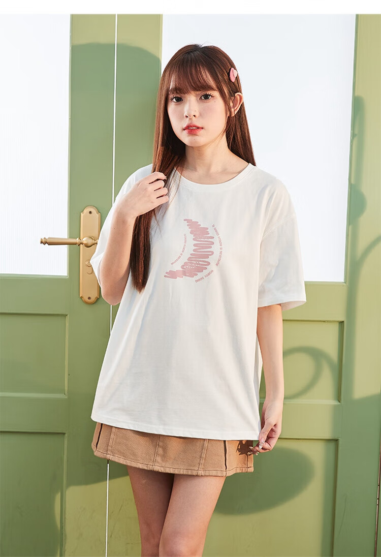 TonLion 2025 Women's Round Neck Short-Sleeve T-Shirt with Front Chest Print, Off-White, M 15