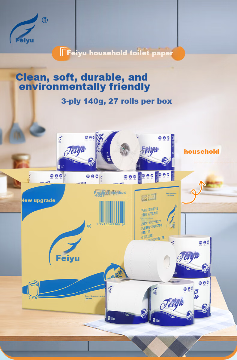 Feiyu Toilet Paper, 3-Ply, 140g*10 Rolls, Tissue Paper, Core Toilet Paper, Household Roll Paper, 4027-B 1