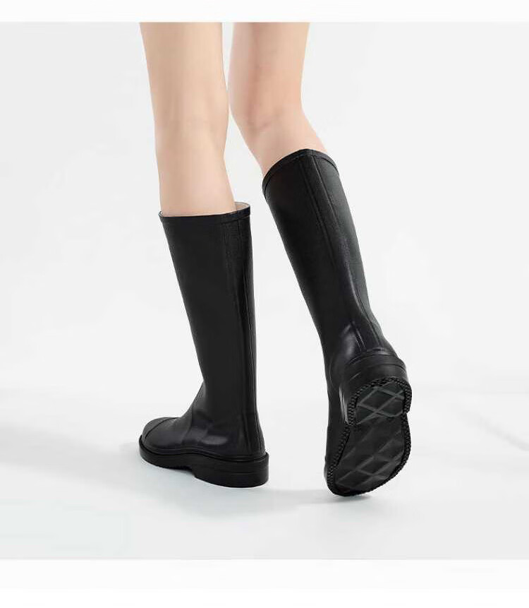 Warrior Rain Boots for Women, Fashionable Adult Tall Rain Boots, Waterproof Shoes, Rubber Shoes, Overshoes, Water Boots HL033 Black Size 38 5
