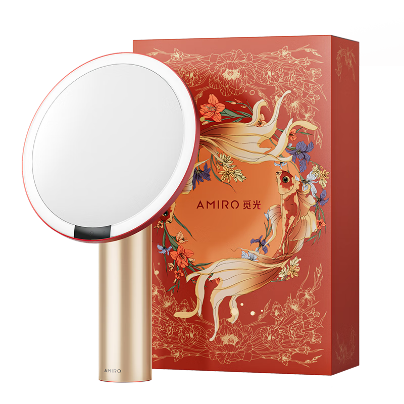 AMIRO LED Smart Makeup Mirror with Light Gift Box, Desktop Vanity Mirror, High-Definition Fill Light Mirror, Wedding Birthday Gift for Women, Mid-Autumn Festival Gift, O2 Koi Red