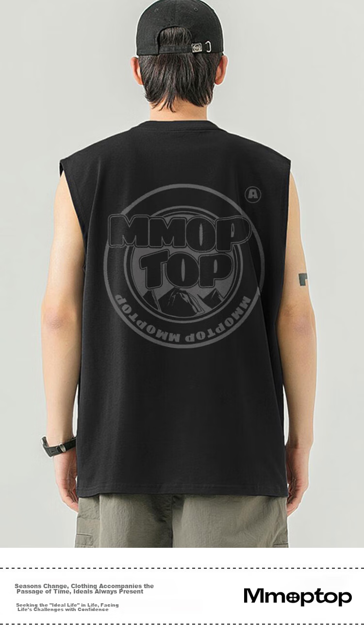 MMOPTOP Cotton Tank Top for Men And Women, Summer Sports Casual Printed Sleeveless Vest, Loose Undershirt, MB02 Black 2XL 1