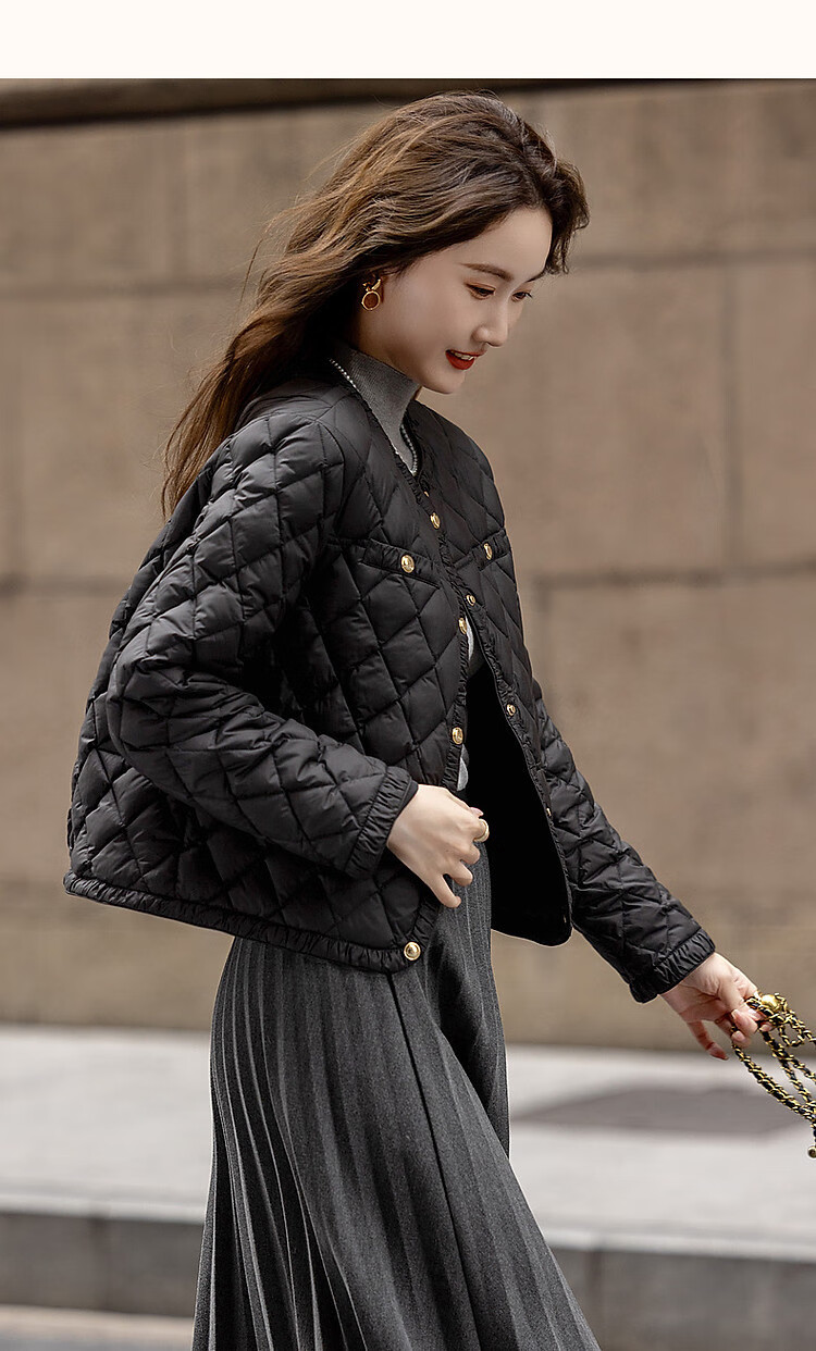 Dme [Qianjin Madeline] Winter Chanel-Style Lightweight Cloud 90% Duck Down Coarse Tweed Filling Puffer Jacket for Wome 14