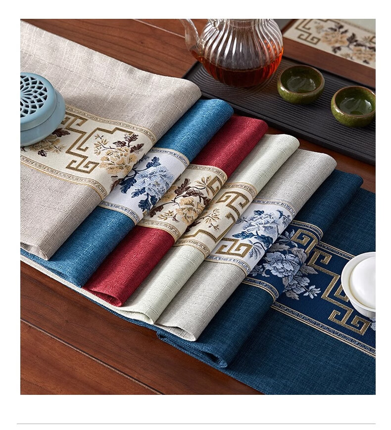 Yinshang New Chinese-Style Table Runner, Zen-Inspired Waterproof Tea Mat, Coffee Table Cloth, Luxurious High-End Tea Table Pad, Long Placemat, 30*220cm 1