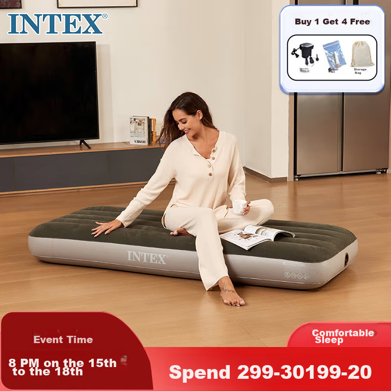 INTEX Inflatable Toy Mattress, Camping Outdoor Moisture-Proof Mat, Home Use, Companion Nap Lounger, Single Bed Mattress, 64106