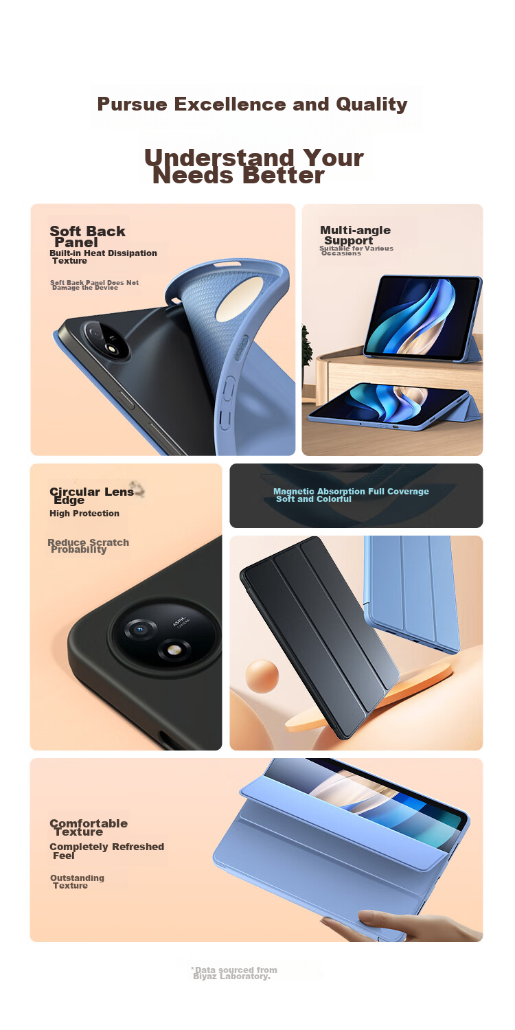 BIAZE Protective Case for 2025 Vivo Pad5/5e/IQOOpad5e 12.1-inch VIVO Tablet Shockproof Smart Sleep Cover PB630 - Diamond Black 2