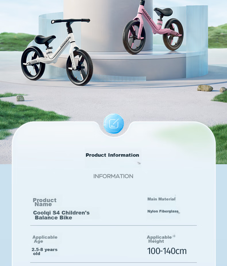 COOGHI Children's Balance Bike for Ages 3-8, Toddler Scooter, 14-Inch Lightweight Frame, Big Kids' Leisure Inflatable Wheel S4 Kuqi 26