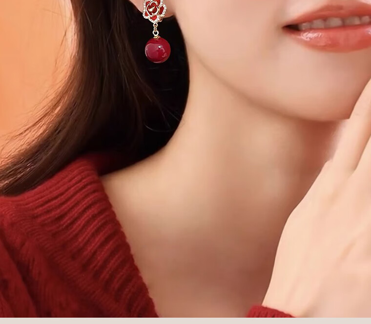 Dairo Red Pearl Clip-On Earrings for Women No Piercing Small Chanel Style Autumn Winter Stud Drop Earrings Festive Mosquito Coil Ear Accessories 2