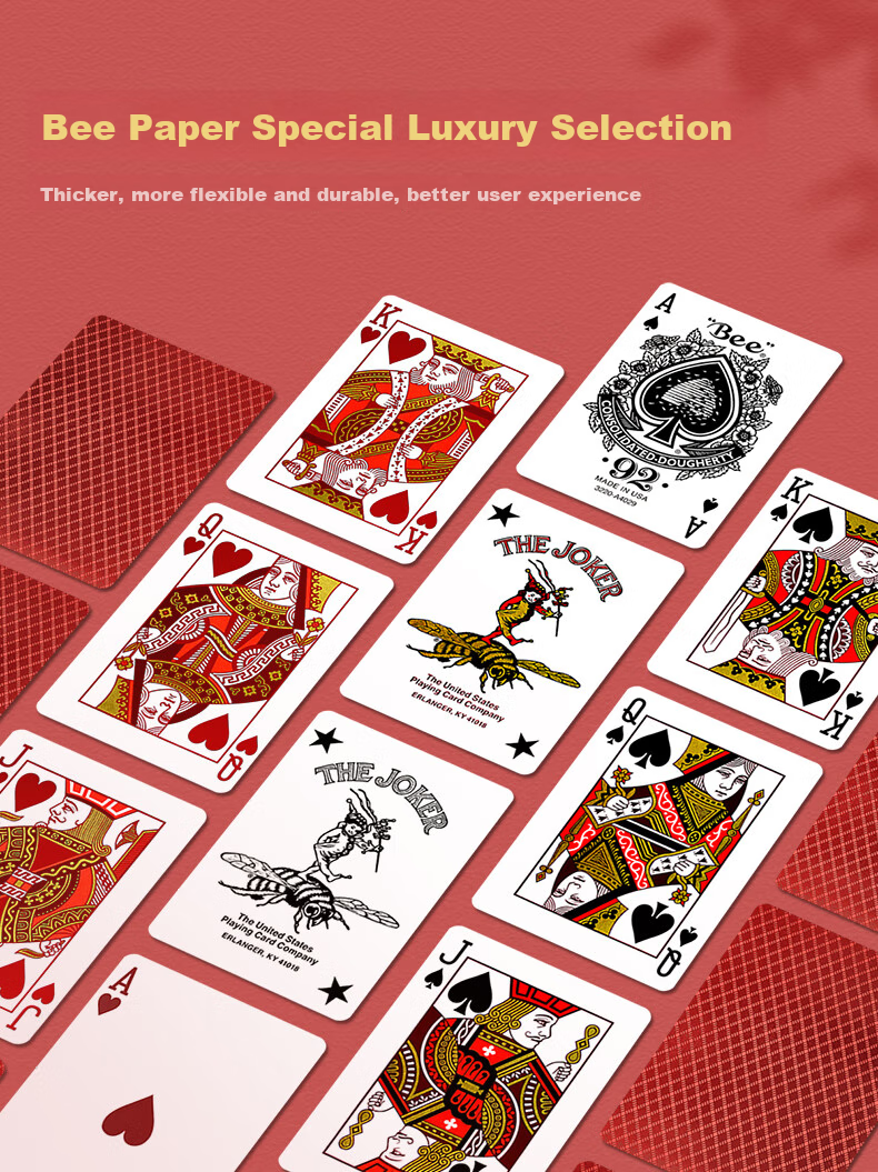 Bee Playing Cards, American Imported Poker Cards, Festive High-End Playing Cards for New Year, Red Fortune Gold Foil 1 Deck 5