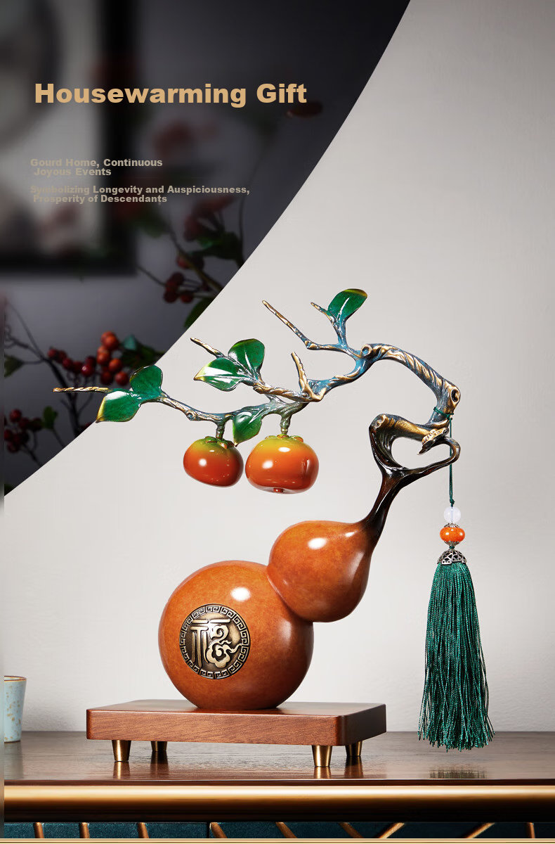 Nuoshiman Persimmon-Shaped Copper Gourd Ornament for Office, TV Cabinet Decoration, Living Room, Housewarming Gift, Moving Present, Business Opening 3