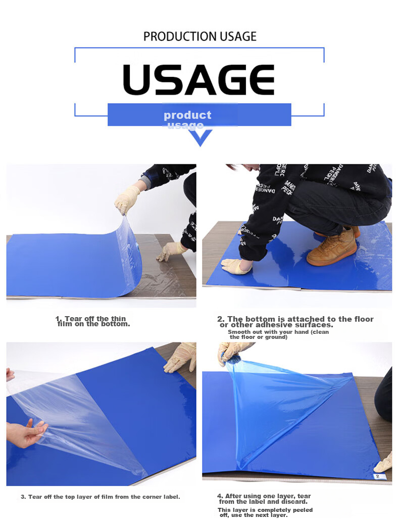 BAIGE Dust Removal Mat, Removable Shoe Sole Dust Cleaning Room, Blue, 60*90cm (300 Sheets), Upgraded Version CW2A3420 9