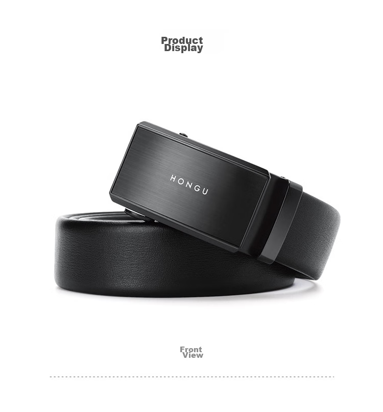 HONGU Men's Belt, Top-Grain Leather, Automatic Buckle, Waist Belt, Gift Box Packaging, 115cm, Birthday Present 6