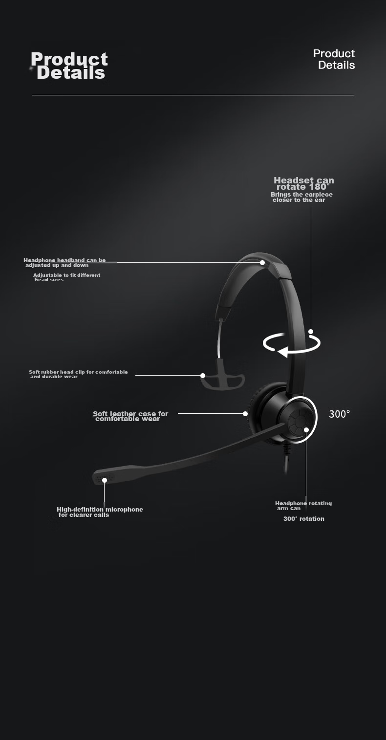 Yijiatong Single-Ear Headset Y390 with USB Interface, Over-Ear Headphones/call Center Headphones/noise-Cancelling Headphones/sales Telemarketing Headset/business/education Direct Connection to PC 10