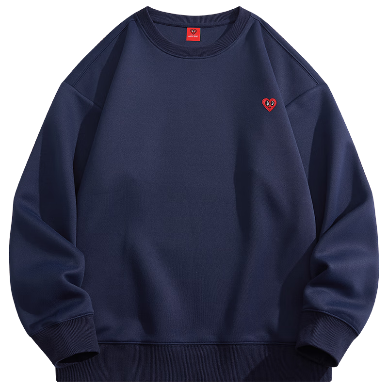 Chaersitaoxin [Bailu & Wang Churan Same Style] Sweatshirt for Men And Women, Couple Matching Round Neck Fleece-Lined Top, Navy Blue Fleece XL