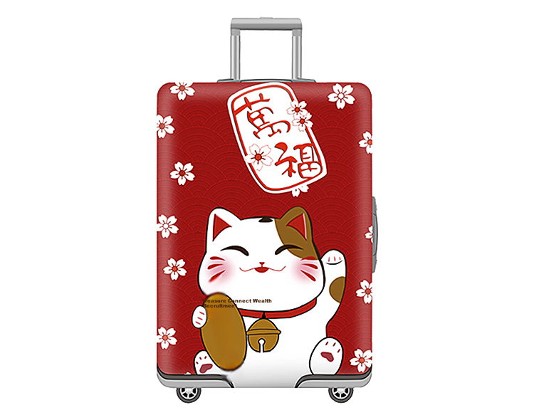 Banzheni Luggage Travel Case Protective Cover, Elastic Suitcase Cover, Dust-Proof Rain Cover, Thickened Wear-Resistant Checked Bag Cover, Lucky Cat Design, Suitable for 19-Inch 20-Inch 21-Inch Suitcases 1