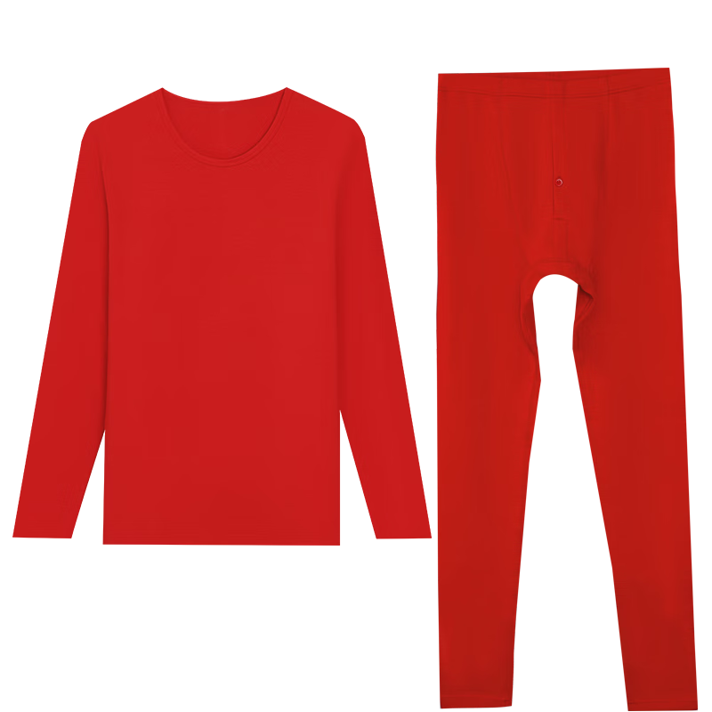Hodo Men's 350G Brushed Soft Cotton Stretch Breathable Red New Year Thermal Underwear Set