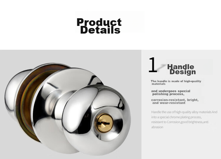 BLOSSOM Spherical Lock Stainless Steel Ball Lock Interior Door Lock Wooden Door Lock Bathroom Door Lock 5791 Silver 7