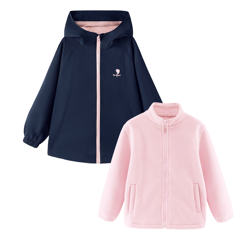 Disney Girls' Outdoor Windproof 3-in-1 Detachable Jacket Autumn Winter Navy Blue 120