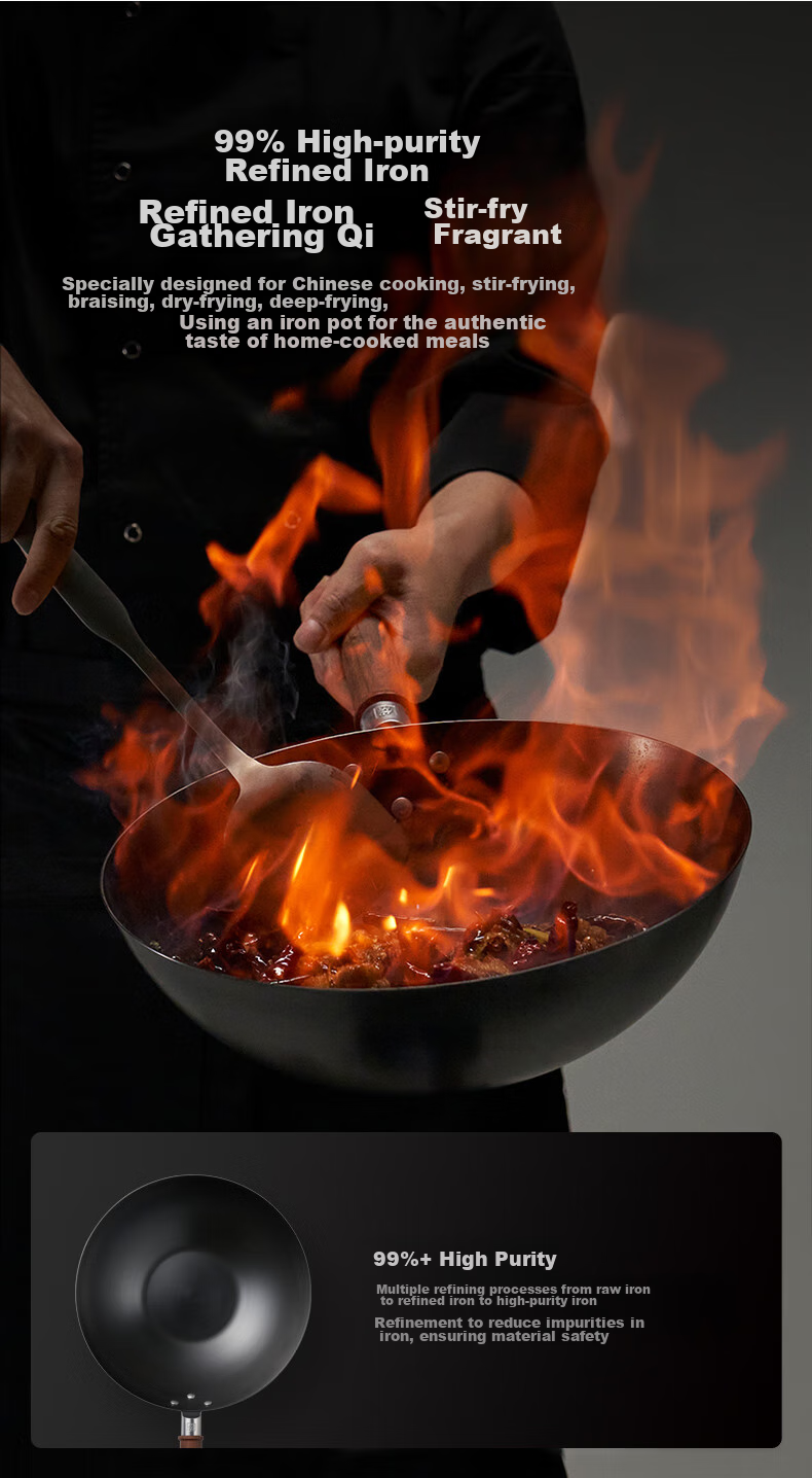 ZWILLING Iron Wok Stir-Fry Pan Flat Bottom Non-Coated Chinese-Style Compatible with Induction And Gas Stoves Dragon Iron Wok Dragon32cm 3