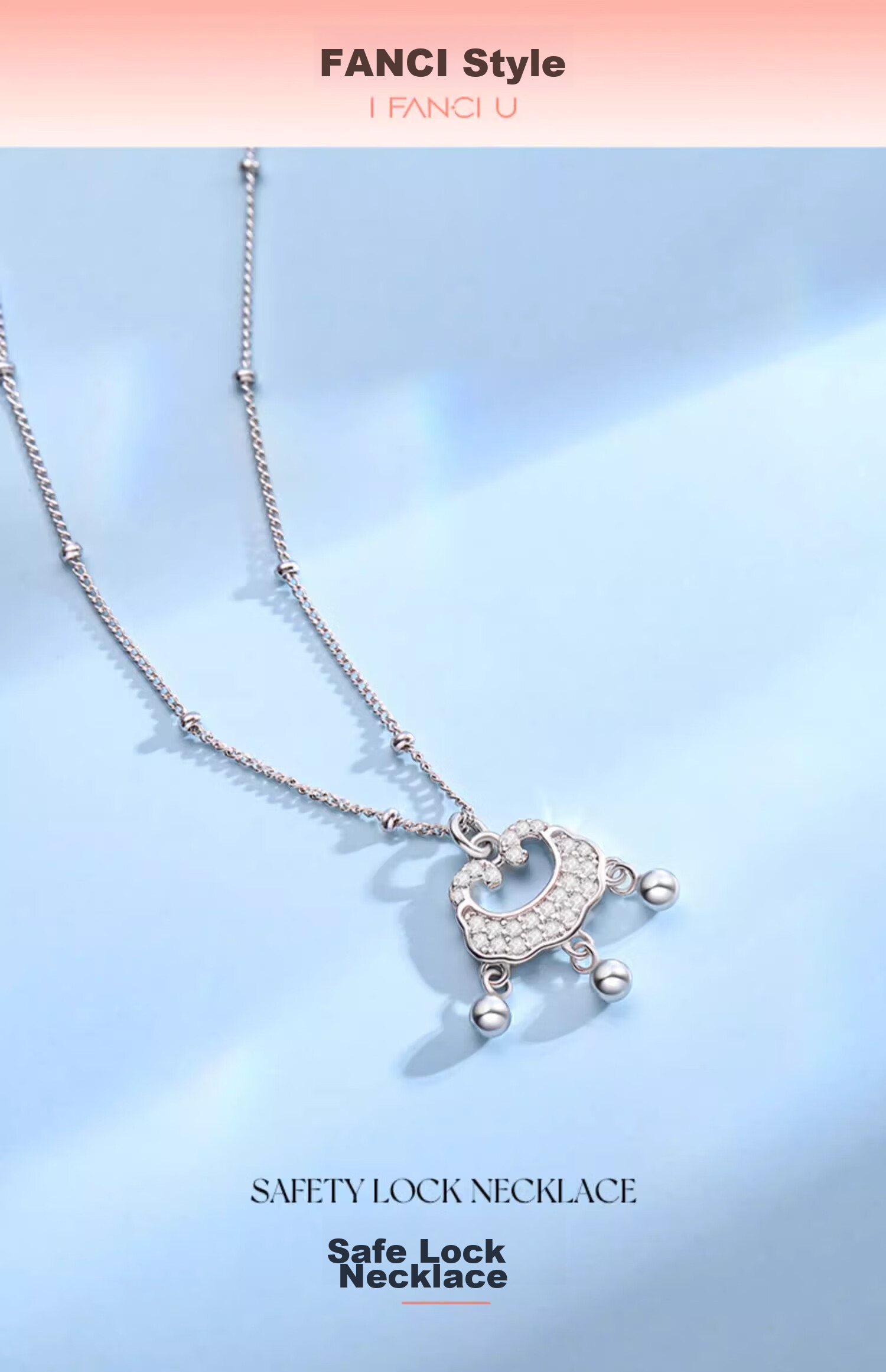 Fanci Peace Lock Necklace for Women, Silver Lock Pendant, Chinese Style Light Luxury High-End Birthday Gift for Girlfriend 1