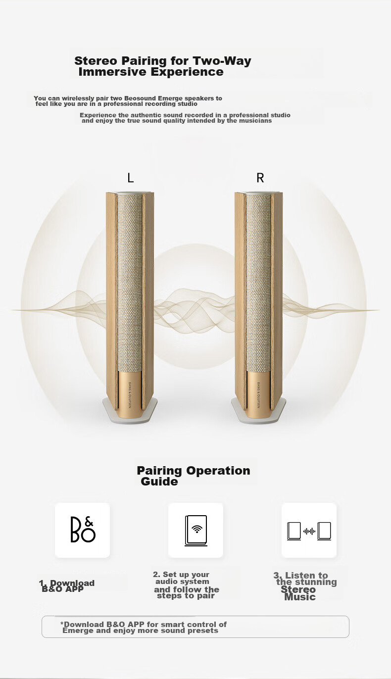 B&O Beosound Emerge Bluetooth Speaker, Home Art Audio System, B&O Creative Book Speaker, Gold Color, Mid-Autumn Festival Gift [Gong Jun Endorsement] 8