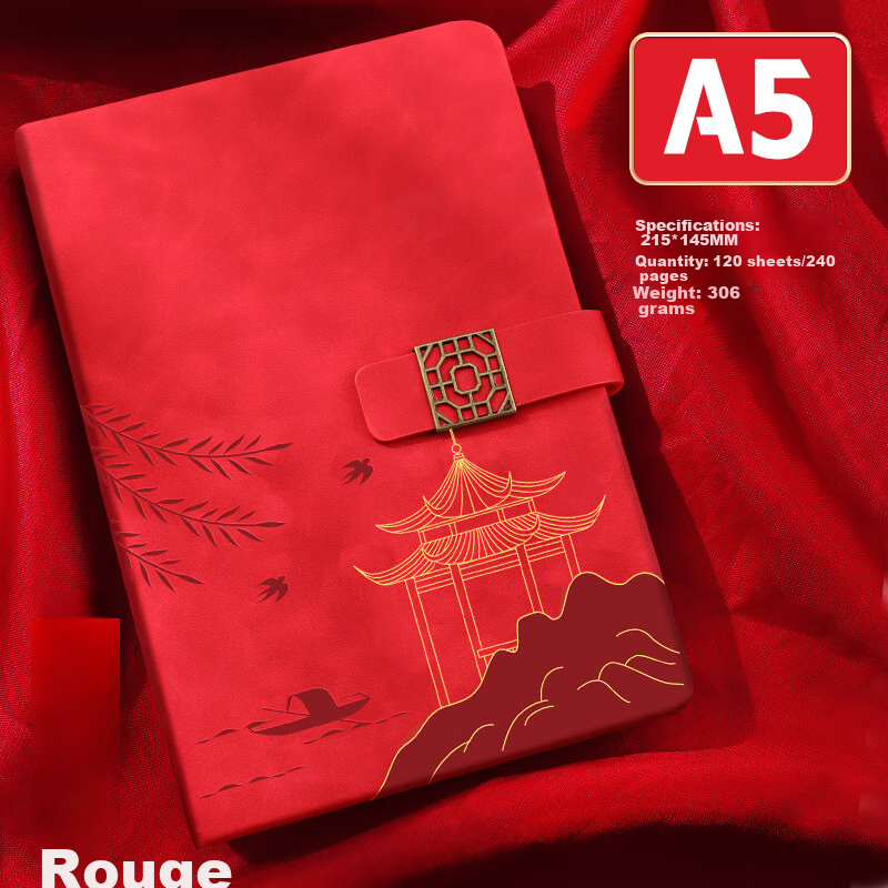 Faramon Chinese-Style Notebook A5, High-Quality Journal, Diary, National Trend Cultural And Creative Gift, Thickened Literary Exquisite Business Office Record Book with Customizable Logo, China Red