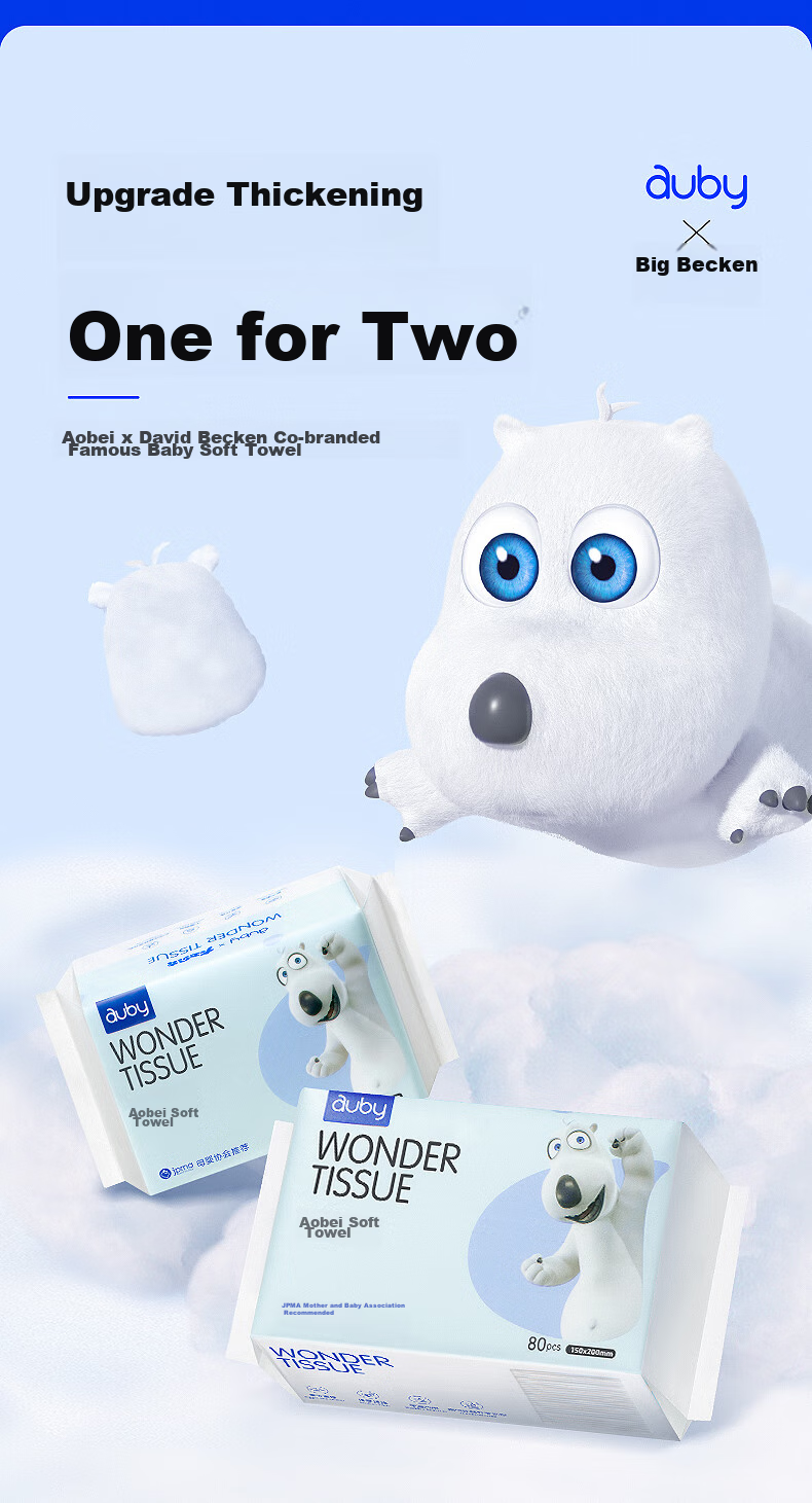 Auby Baby Soft Wipes, Newborn-Specific, for Both Dry And Wet Use, Disposable Face Wipes, Baby Cleansing Towels, 80 Sheets Per Pack 3