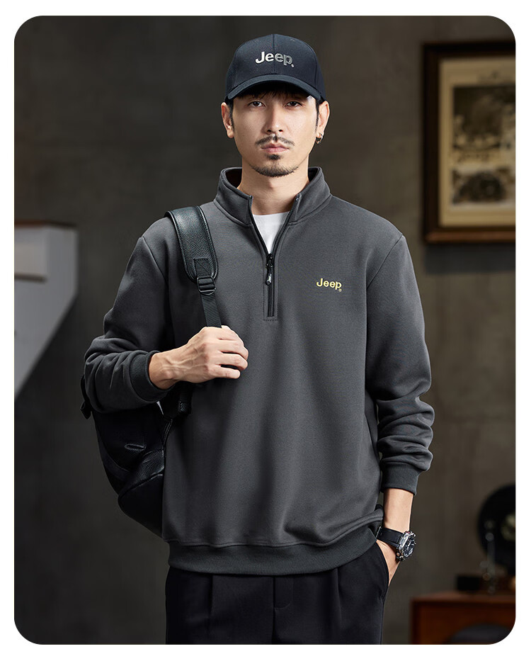JEEP High-End Stand-Collar Sweatshirt for Men, Spring And Autumn 2026, Loose-Fitting Sports Polo Shirt with Collar, Long-Sleeve T-Shirt Top for Me 2