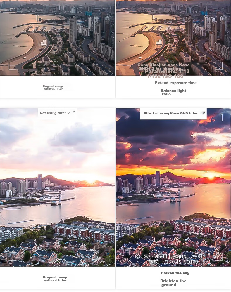 Kase GND0.9 Graduated Filter, 58mm, Soft Gradient Filter, Multi-Coated Glass, Sunrise And Sunset Photography, Balance Light Ratio, AGC 9