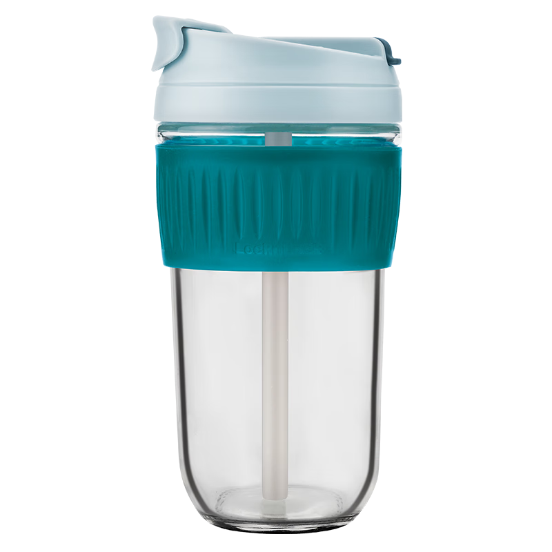 LOCK&LOCK Coffee Mug Heat-Resistant Glass Water Cup for Men And Women Students, Portable Dual-Drinking Straw Cup, Handheld Cup 500ML Gree