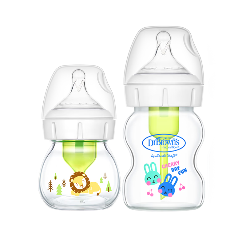 Bulangboshi Anti-Colic Baby Bottle (60ml Glass for 0-1 Month + 150ml Glass for 0-3 Months), Specially Designed for Newborns, Lion And Cute Rabbit Desig