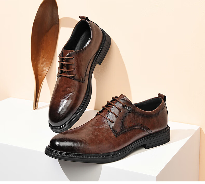 HLA Men's Leather Shoes, Trendy Business Formal Wear, Height-Increasing Derby Shoes HAAPXM4DAO286, Black Heightening, Size 38 13