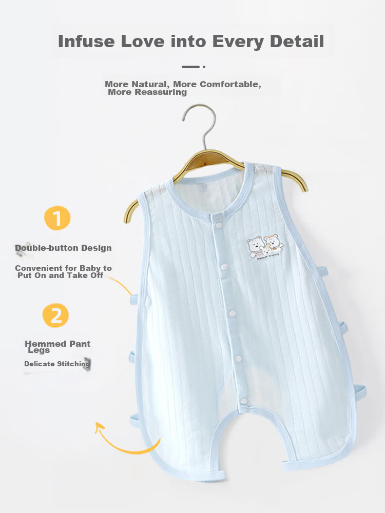 9I9 Baby Sleeping Bag, Summer Thin Pure Cotton, Sleeveless Vest for Infants, Newborn Pajamas, Anti-Kick Blanket, Air Conditioning Room Romper 6