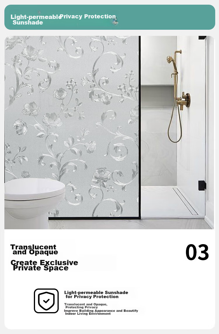 Qinghua Frosted Glass Sticker, Privacy Film for Anti-Peeping And Anti-Exposure, Bathroom Privacy Film, Double-Sided Small Flower Pattern, 60*200cm 4