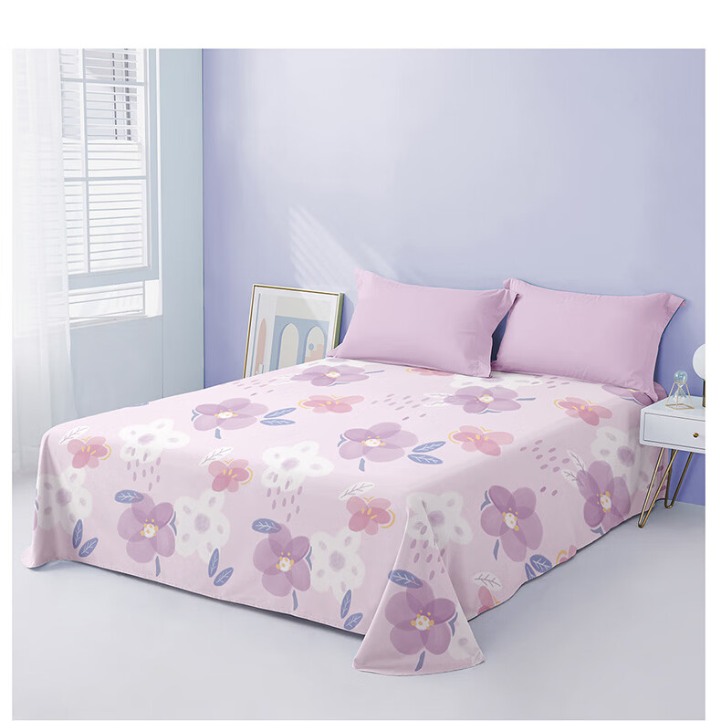 BEYOND Home Textiles Pure Cotton Bed Sheet with Printed Pattern, All-Cotton Duvet Cover, Single Piece Set, Floral Pattern (Purple), 230*245cm 5